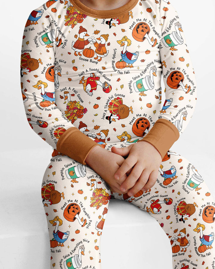 Just A Fall Goose Family Matching Bamboo Two Piece Long Sleeve Pajama Set