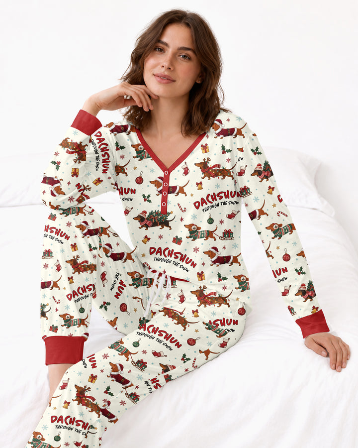 Dachshund Through The Snow Bamboo Women Pajama Set