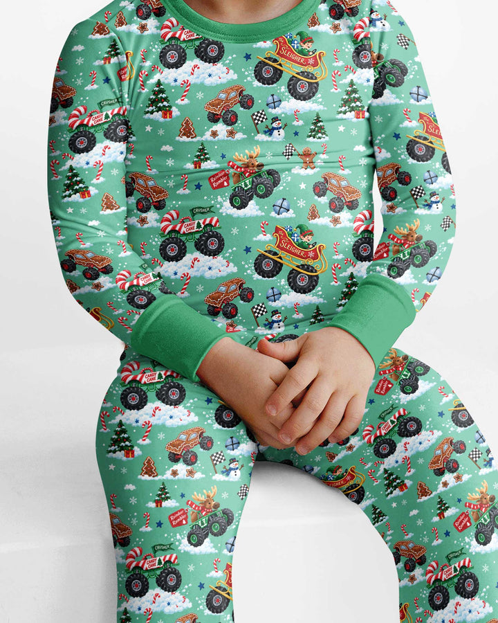 Holiday Monster Truck Bamboo Two Piece Long Sleeve Pajama Set