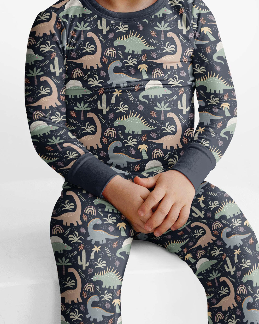 Navy Jurassic Jungle Bamboo Two Piece Pajama Set