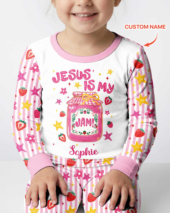 Custom Name Jesus is My Strawberry Jam Bamboo Two Piece Long Sleeve Pajama Set