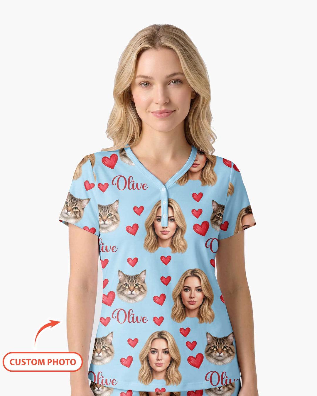 Custom Face Family Matching Bamboo Women Short Sleeve Short Pajama Set