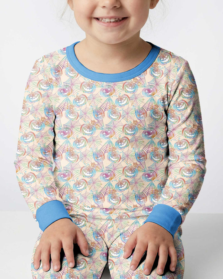 Pastel Halloween Jack O Lanterns Bamboo Two Piece Long Sleeve Pajama Set