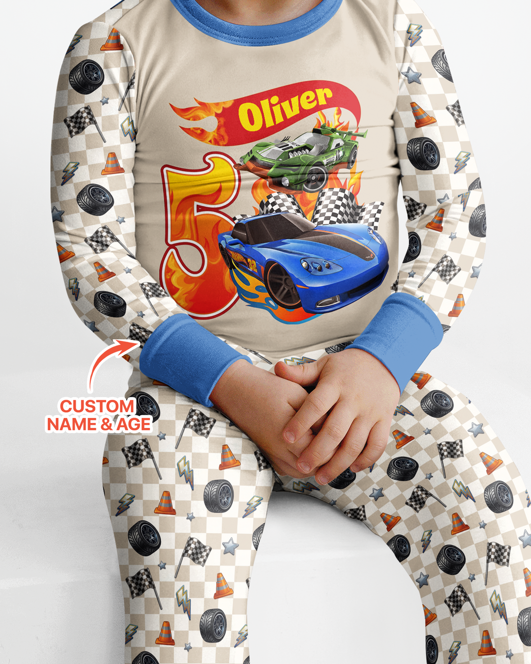 Custom Race Car Bamboo Two Piece Long Sleeve Pajama Set