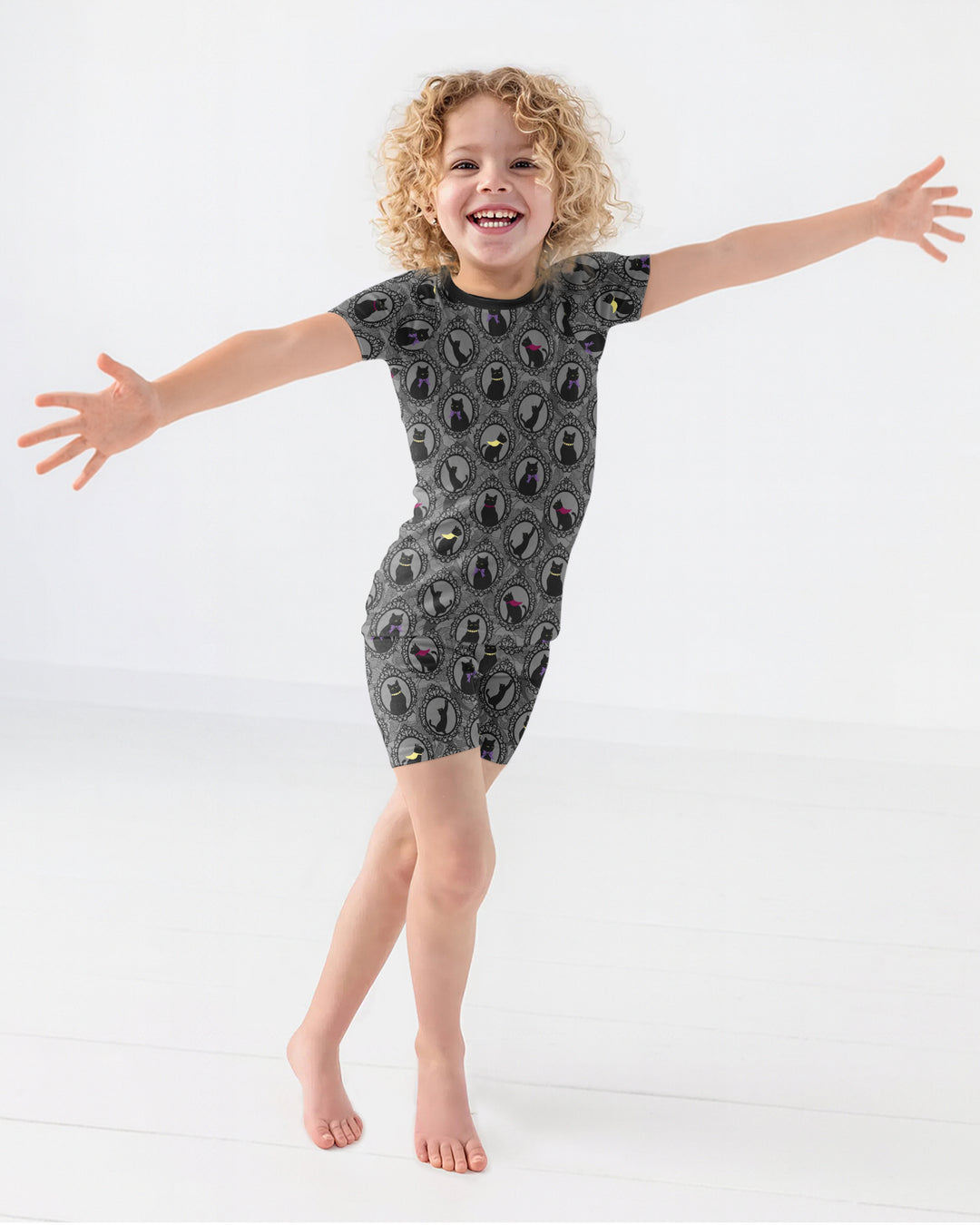 Midnight Cat Parade Bamboo Two Piece Short Sleeve Shorts Pajama Set