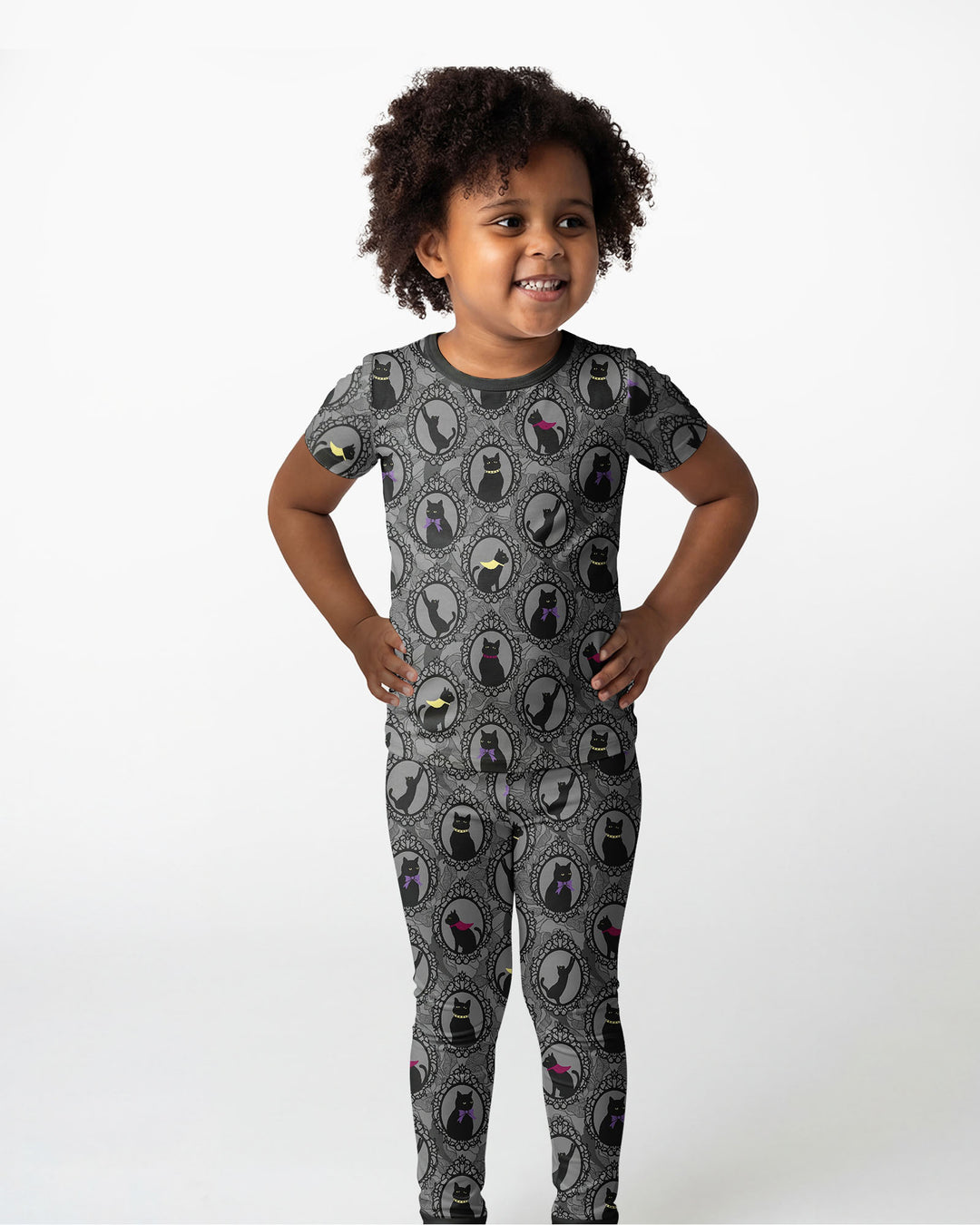 Midnight Cat Parade Bamboo Two Piece Short Sleeve Pajama Set
