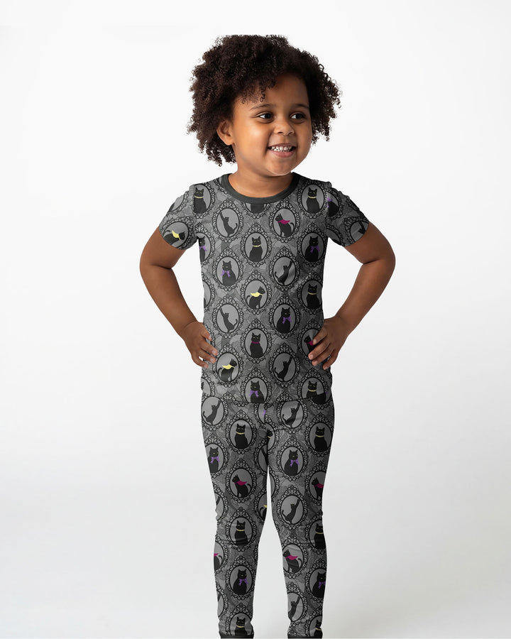 Midnight Cat Parade Bamboo Two Piece Short Sleeve Pajama Set