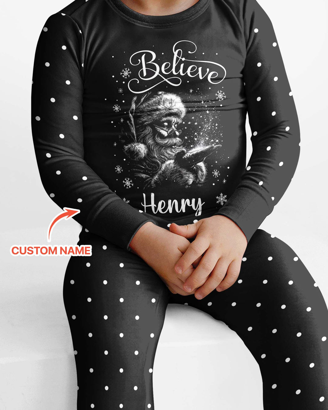Custom Name Vintage Believe Santa Bamboo Two Piece Long Sleeve Pajama Set