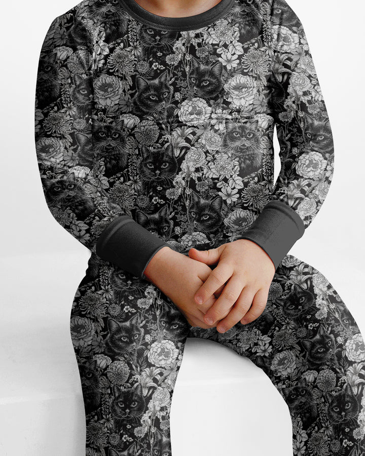 Midnight Cat Garden Bamboo Two Piece Long Sleeve Pajama Set