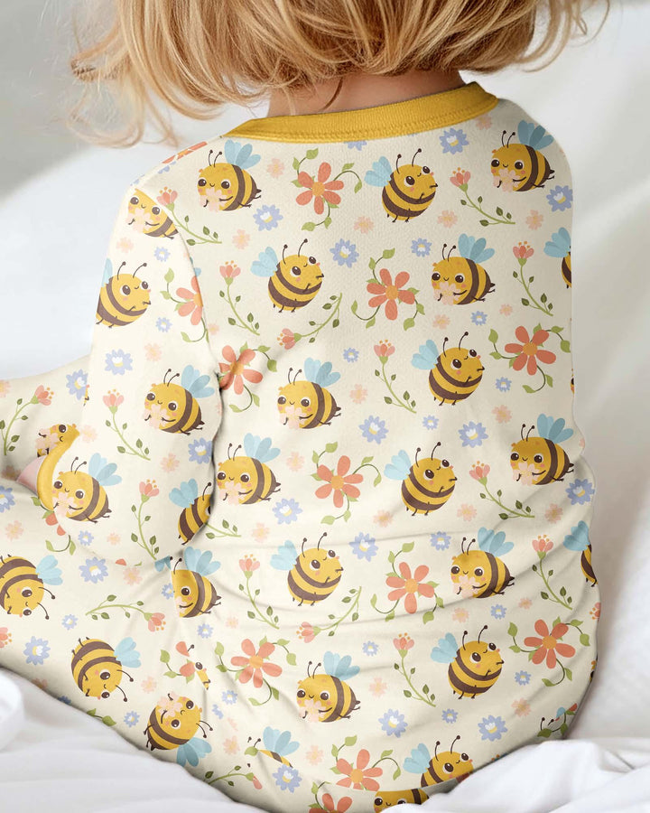 Bienen und Blumen Bambus Strampler mit Reißverschluss