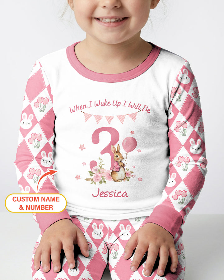 Custom Name When I Wake Up Bunny Birthday Bamboo Two Piece Long Sleeve Pajama Set