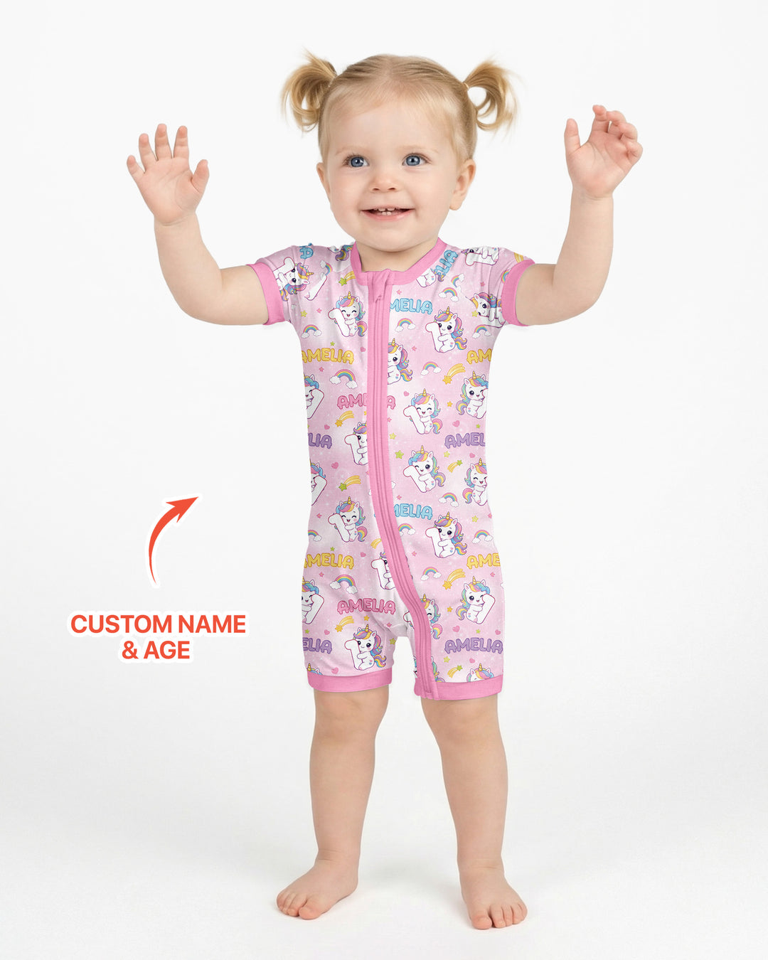 Custom Name Kawaii Unicorn Birthday Bamboo Shorty Zippy