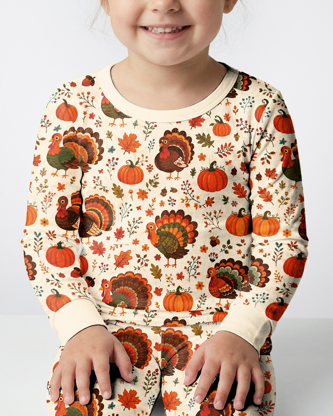 Turkey Autumn Pumpkin Bamboo Two Piece Long Sleeve Pajama Set