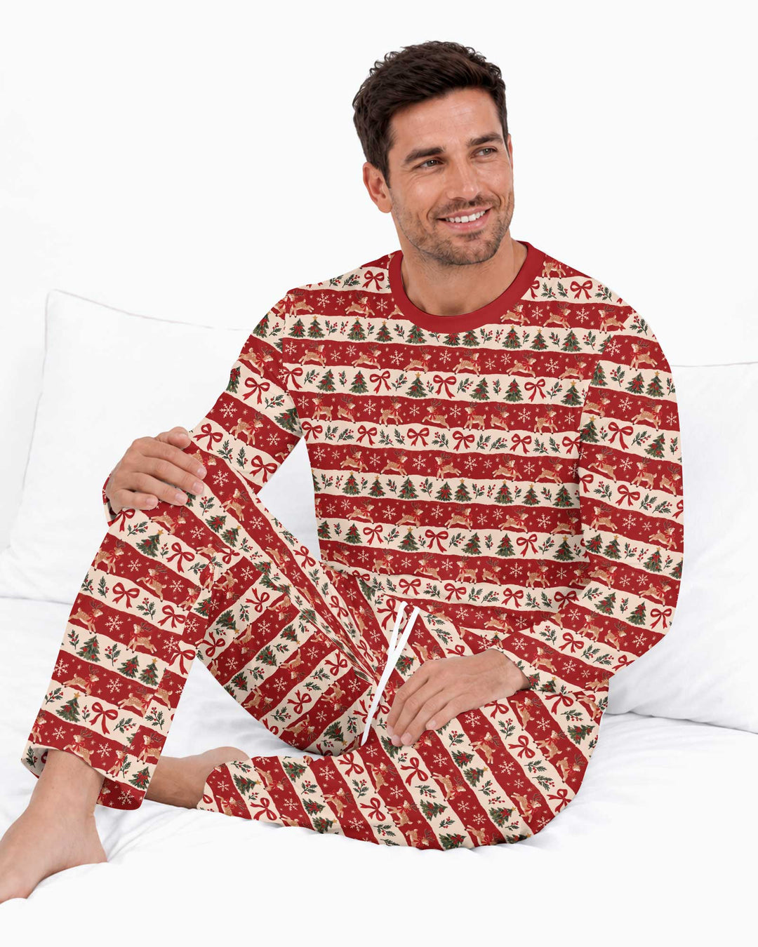 Vintage Reindeer Christmas Stripes Bamboo Men's Pajama Set