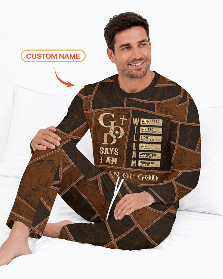 Personalized God Says I Am Letter In Bible Bamboo Men's Pajama Set