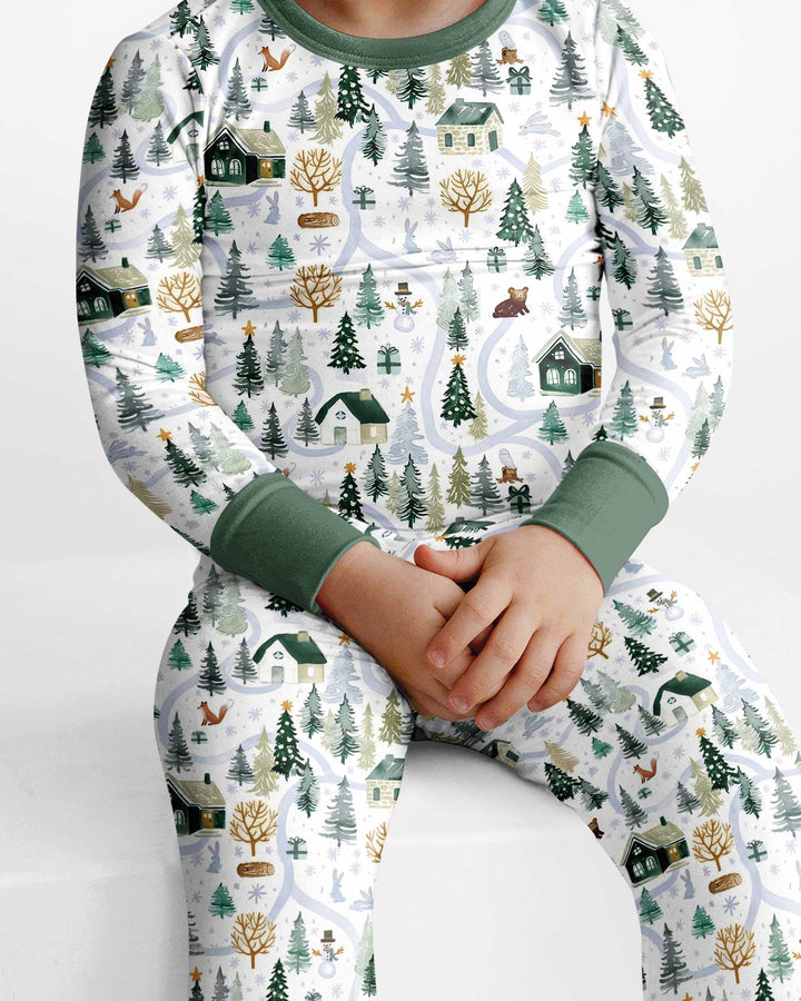 Winter Woodland Village Bamboo Two Piece Long Sleeve Pajama Set