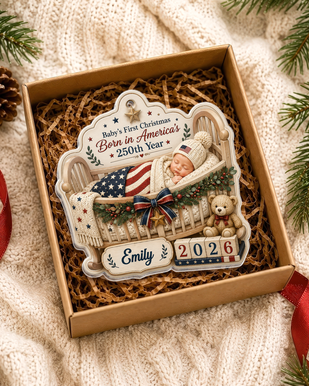 First Christmas 250th Personalized 1-Side Photo Acrylic Ornament