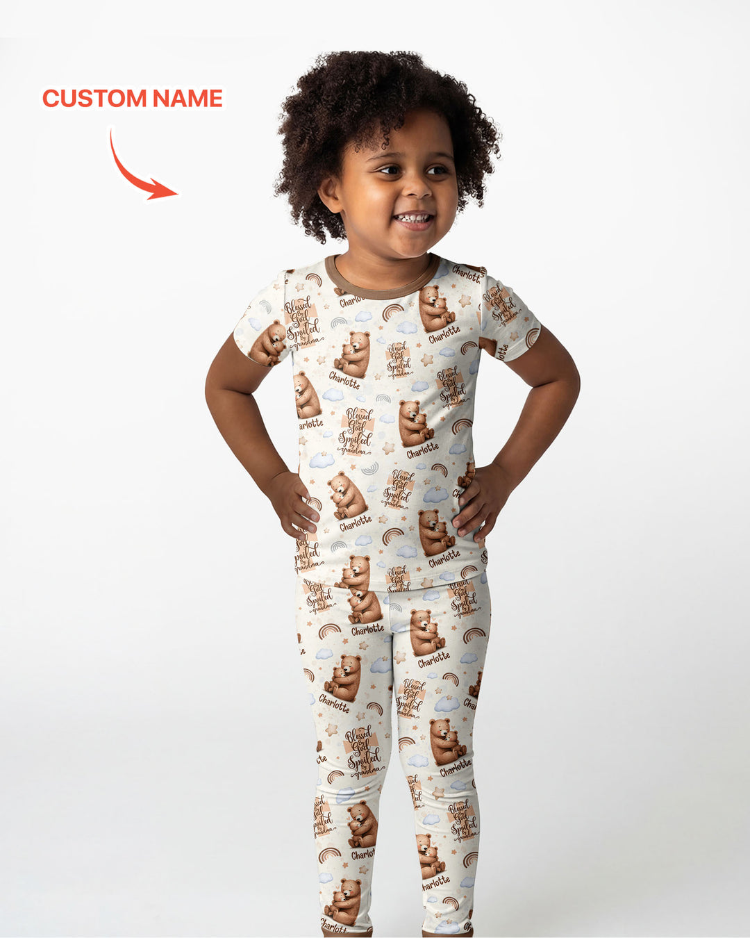 Custom Name Blessed By God Spoiled By Grandma Bamboo Two Piece Short Sleeve Pajama Set