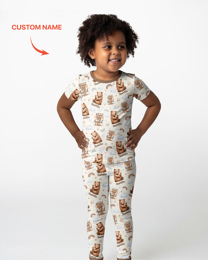 Custom Name Blessed By God Spoiled By Grandma Bamboo Two Piece Short Sleeve Pajama Set
