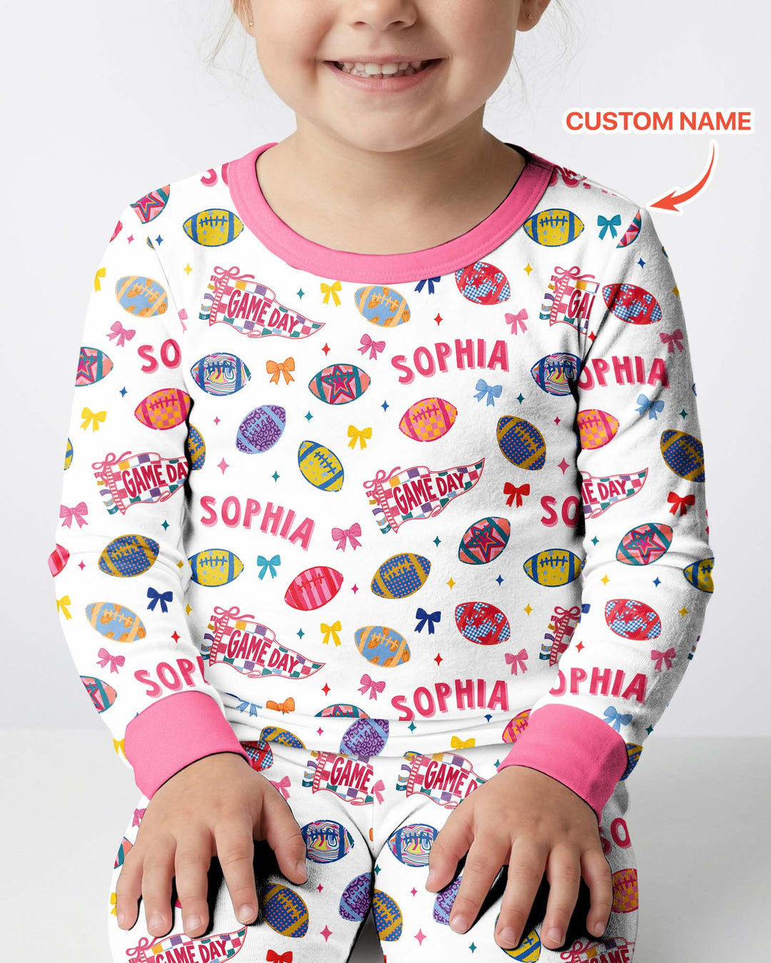 Custom Name Game day Bamboo Two Piece Long Sleeve Pajama Set