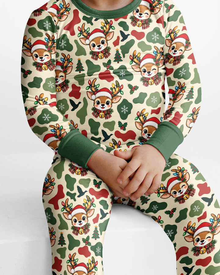 Christmas Deer Hunting Camo Bamboo Two Piece Long Sleeve Pajama Set