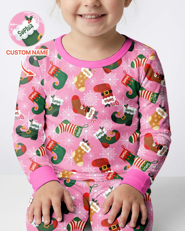 Personalize Christmas Crew Family Matching  Bamboo Two Piece Long Sleeve Pajama Set