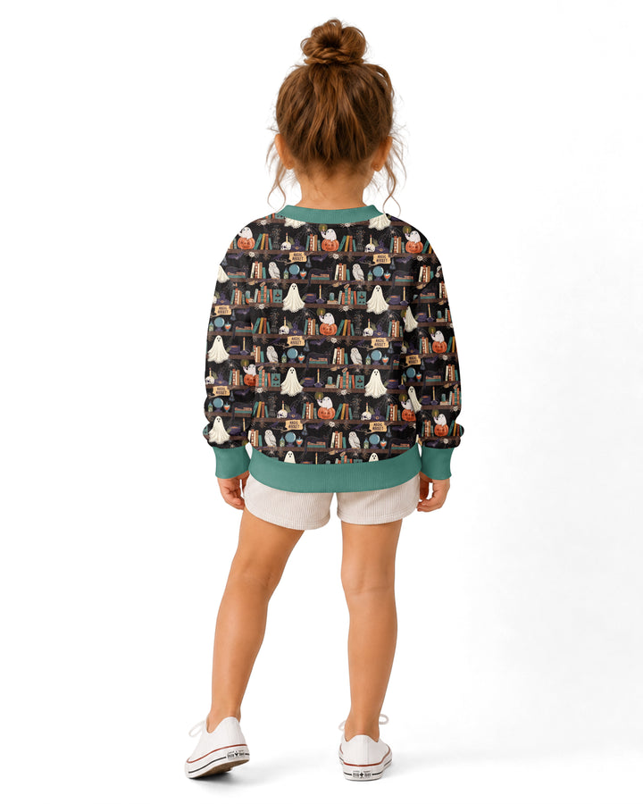 Cute Ghost Witchy Halloween Magic Library Bamboo Crewneck Sweatshirt