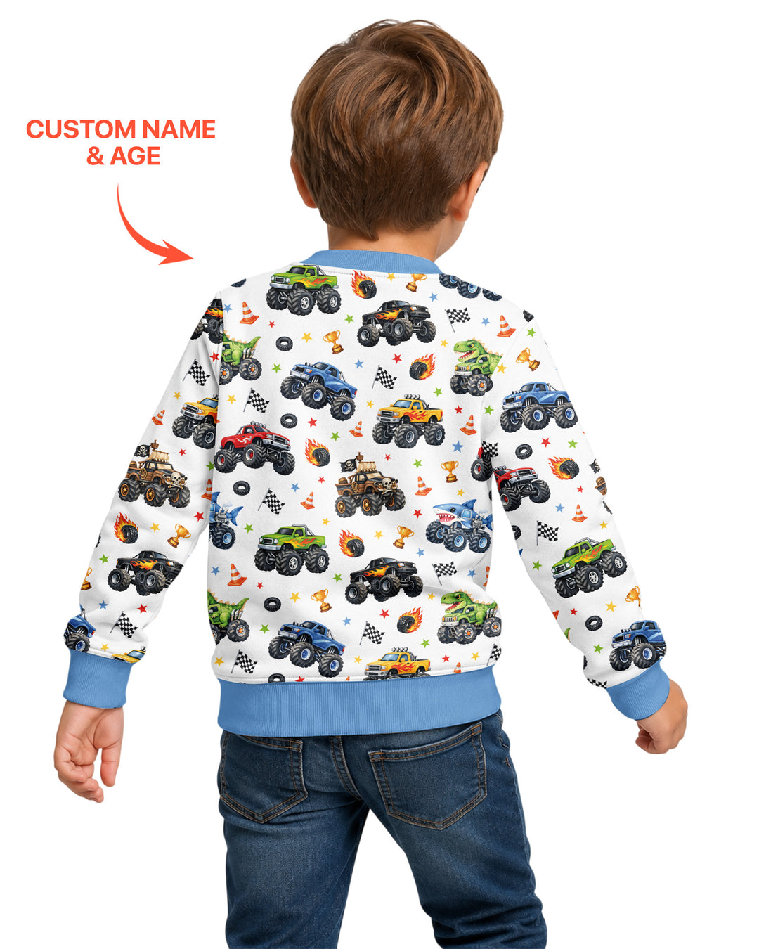 Personalized Monster Trucks Birthday Boy Bamboo Crewneck Sweatshirt