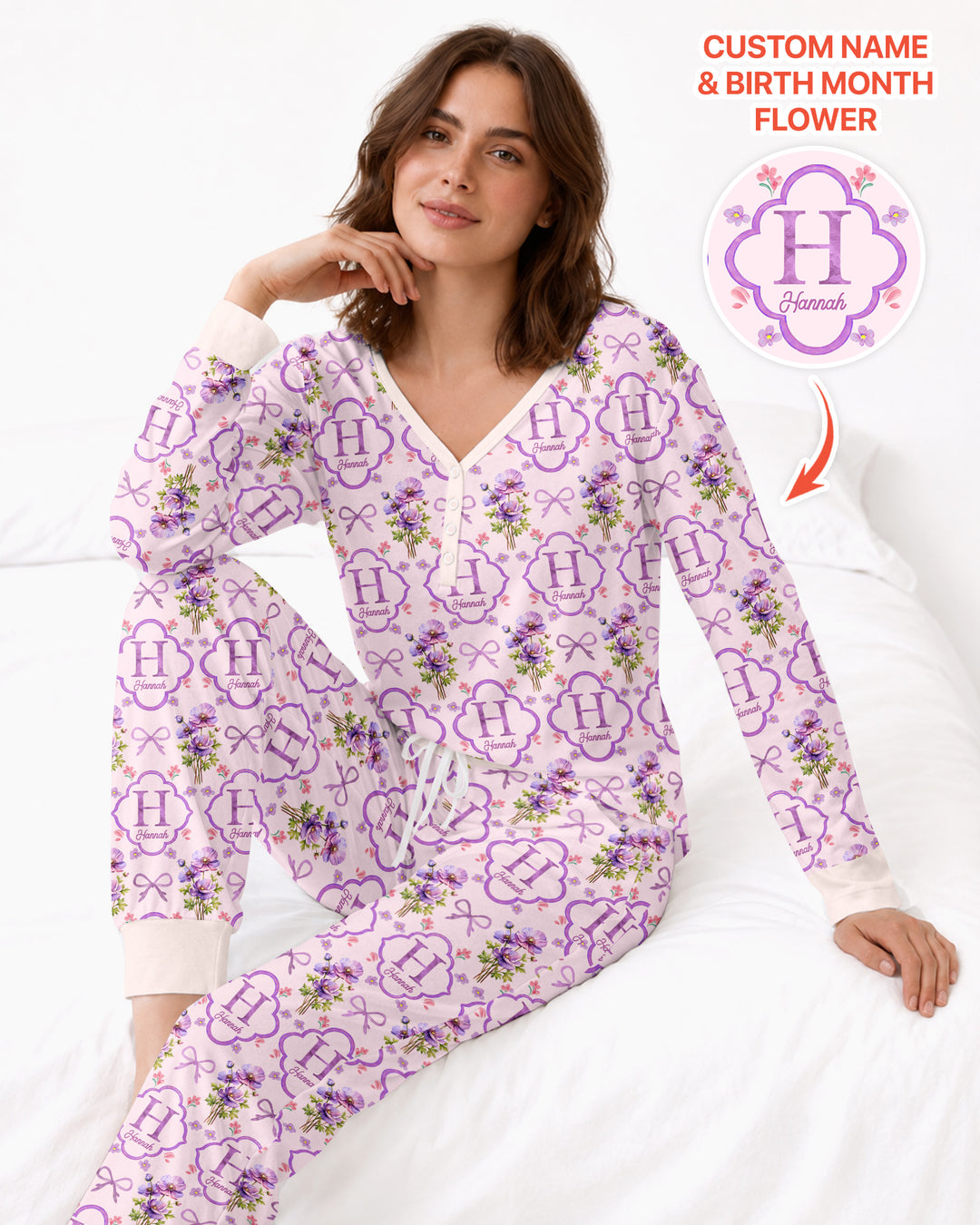 Personalized Birth Flower Mommy And Me Matching Bamboo Women Pajama Set