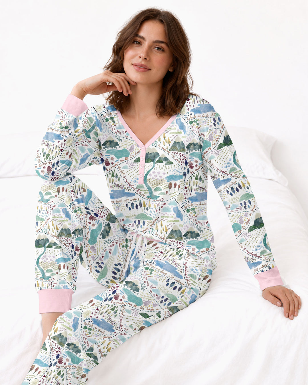 Whimsical Psalms 23 Map Bamboo Women Pajama Set