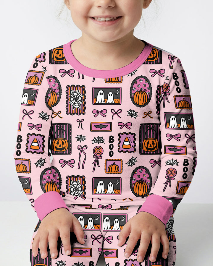Spooky Preppy Pink Bamboo Two Piece Long Sleeve Pajama Set