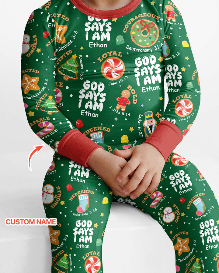 Merry Christmas God Says I Am Custom Name Bamboo Two Piece Long Sleeve Pajama Set