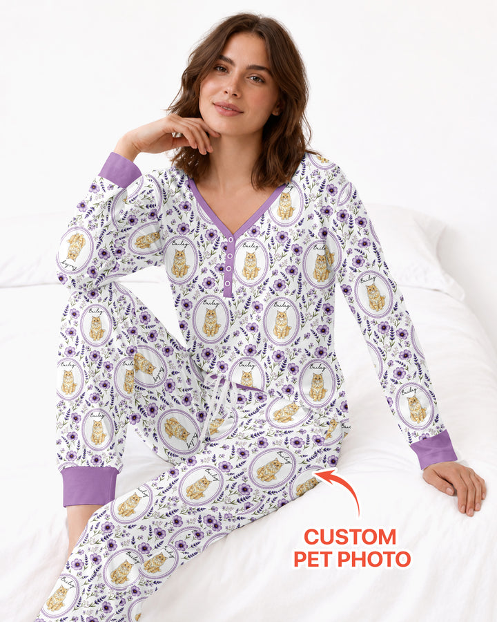 Custom Pet Photo Flower Garden Bamboo Women Pajama Set
