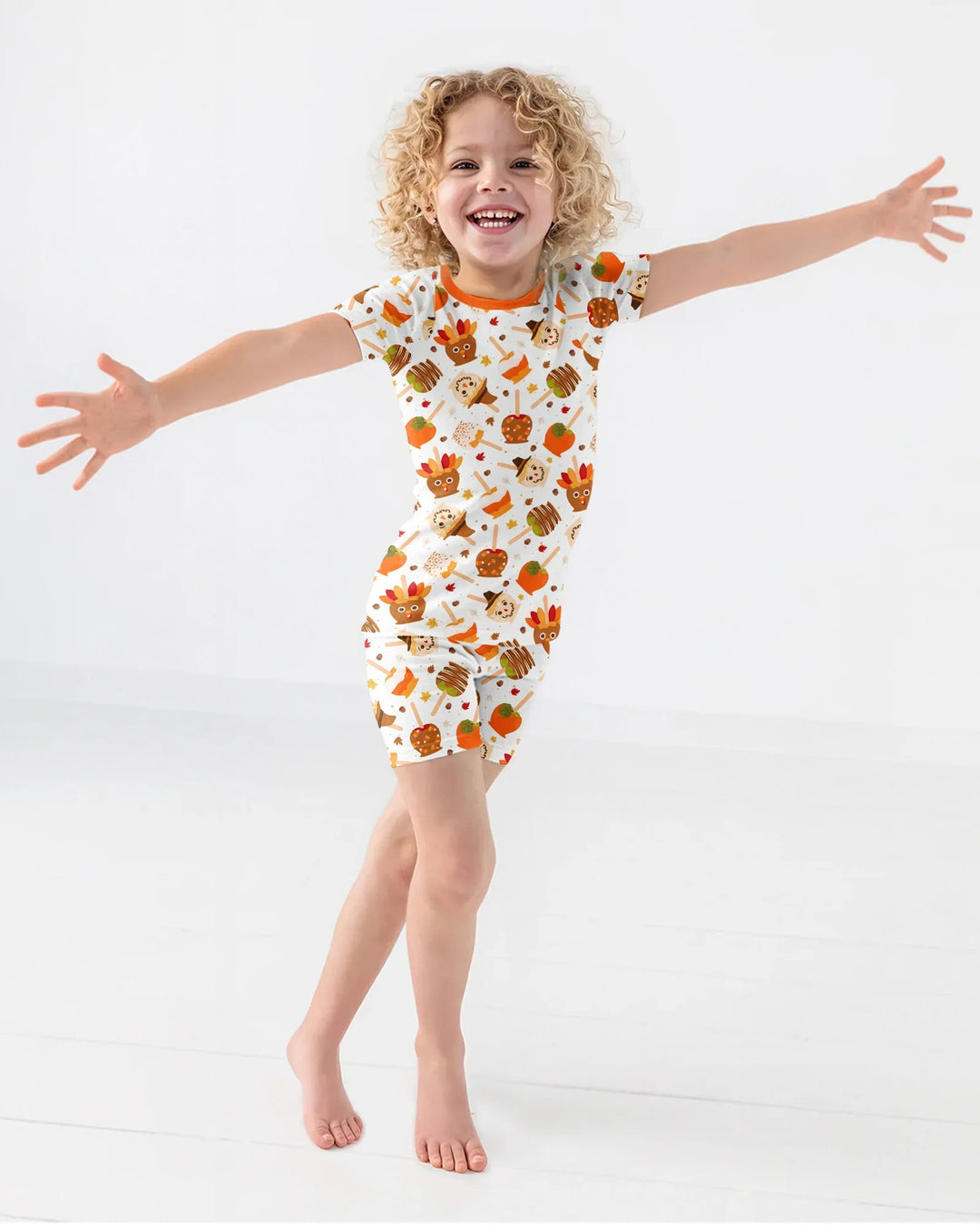 Fall Caramel Apple Family Matching Bamboo Two Piece Short Sleeve Shorts Pajama Set