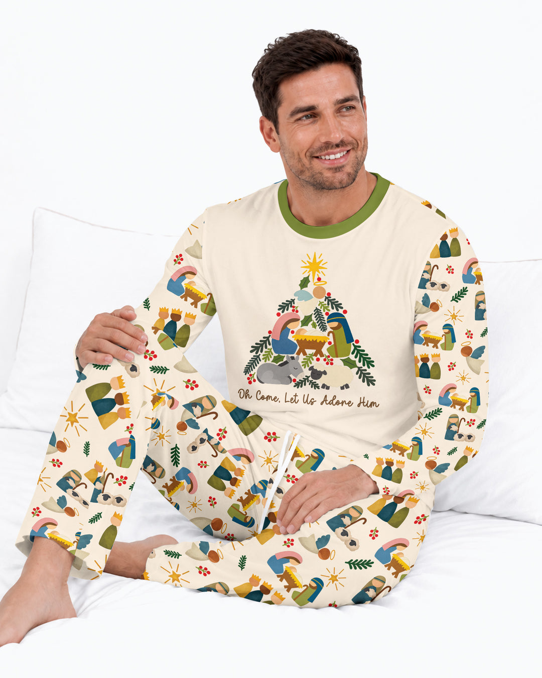 Oh Come, Let Us Adore Him Family Matching Bamboo Men's Pajama Set