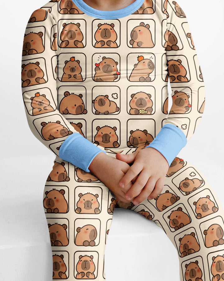 Cute Capy Faces Bamboo Two Piece Long Sleeve Pajama Set