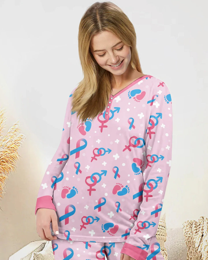 Damen-Pyjama-Set aus Bambus, blau und rosa, „Infertility Awareness“