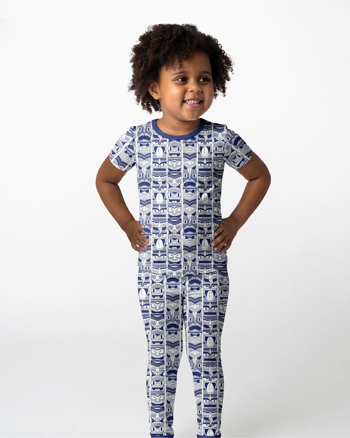Friendly Totem Pole Figures Bamboo Two Piece Short Sleeve Pajama Set