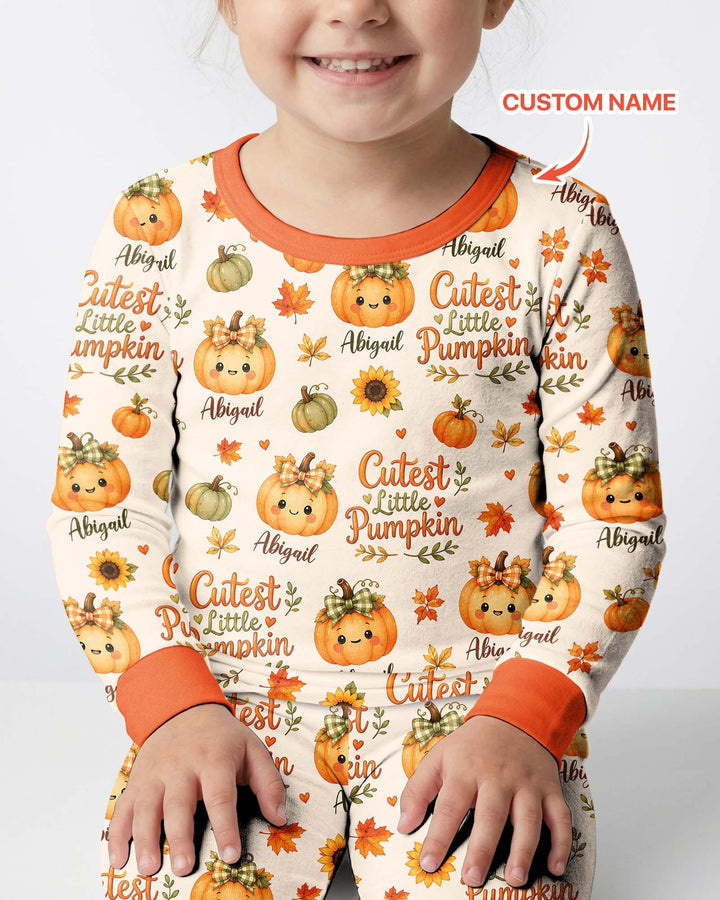 Custom Name Cutest Little Pumpkin Bamboo Two Piece Long Sleeve Pajama Set