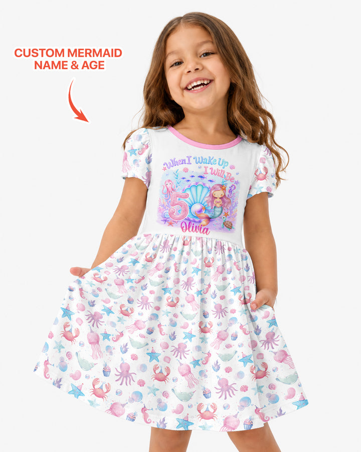 Personalized When I Wake Up I Will Be Mermaid Birthday Bamboo Twirl Dress