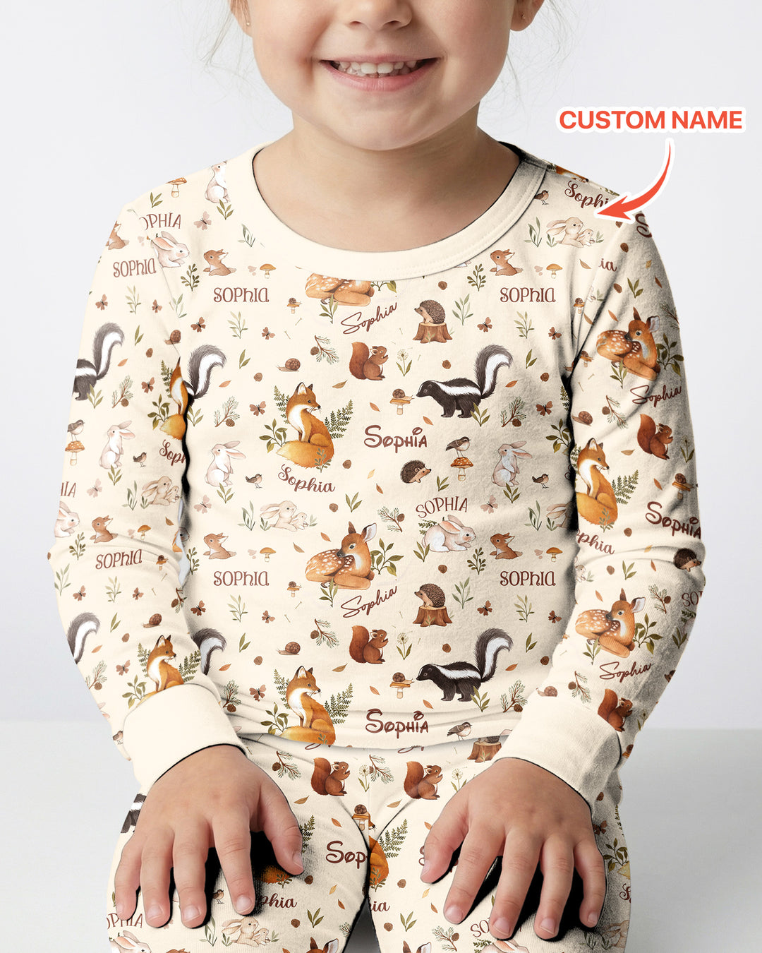 Custom Name Woodland Friends Bamboo Two Piece Long Sleeve Pajama Set