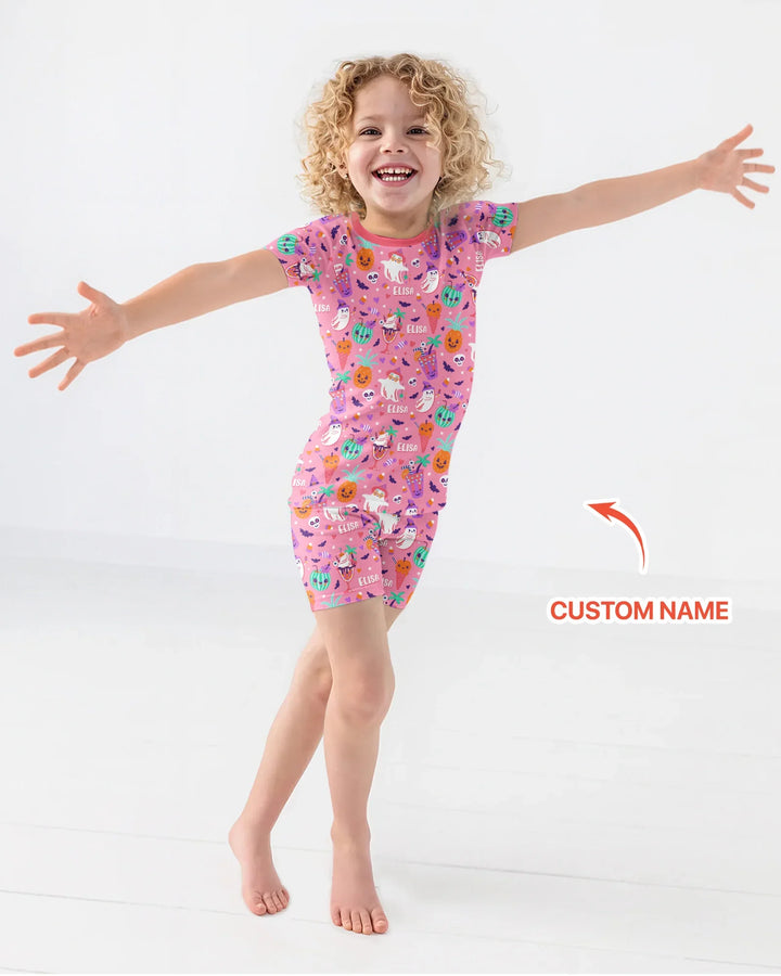 Summerween Doodles Bamboo Two Piece Short Sleeve Shorts Pajama Set