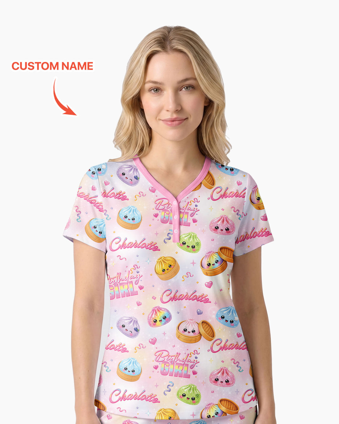 Birthday Girl Glitter Dumpling Bamboo Women Short Sleeve Short Pajama Set