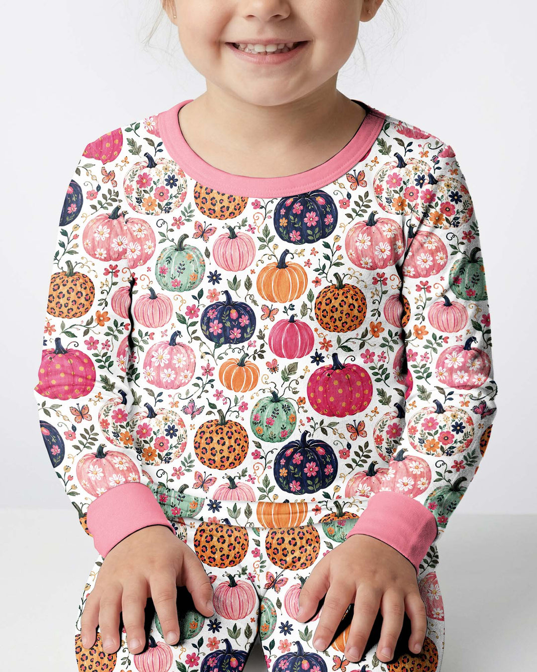 Floral Pumpkin Bamboo Two Piece Long Sleeve Pajama Set