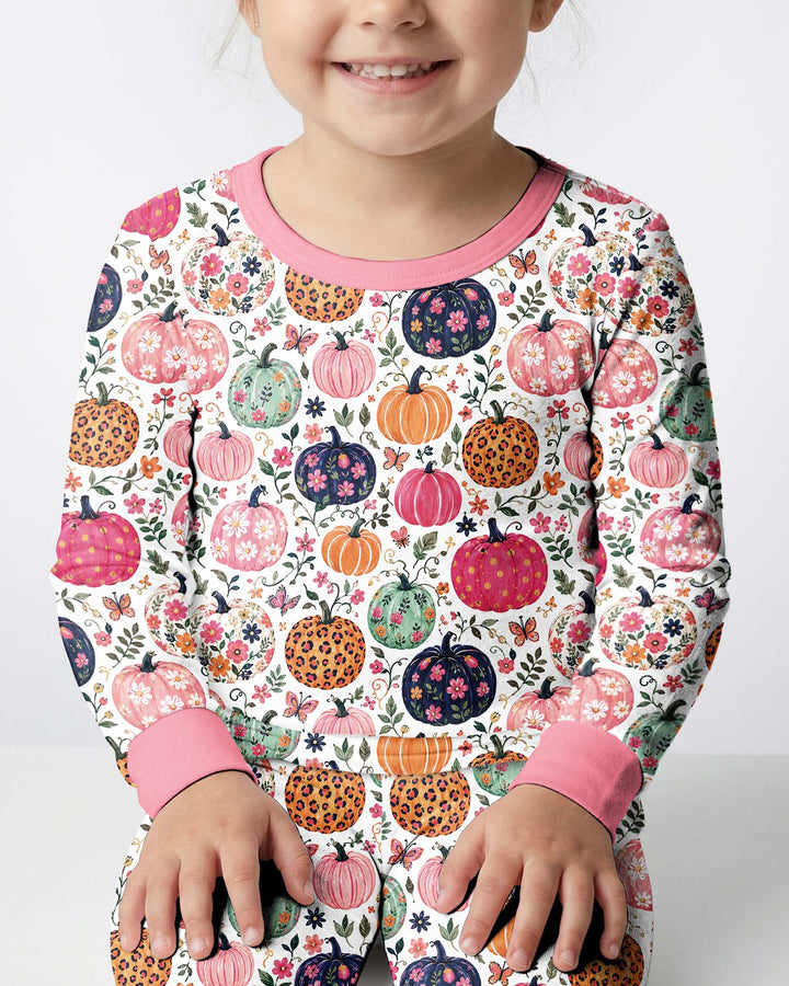 Floral Pumpkin Bamboo Two Piece Long Sleeve Pajama Set