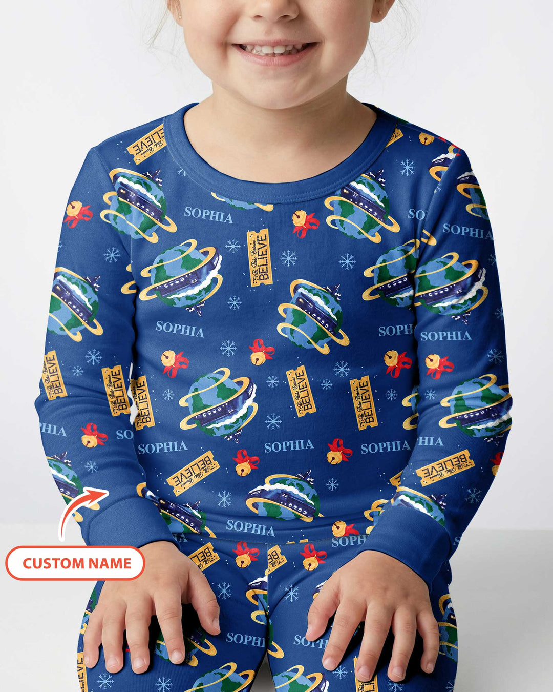Custom Name Christmas Express Train Bamboo Two Piece Long Sleeve Pajama Set