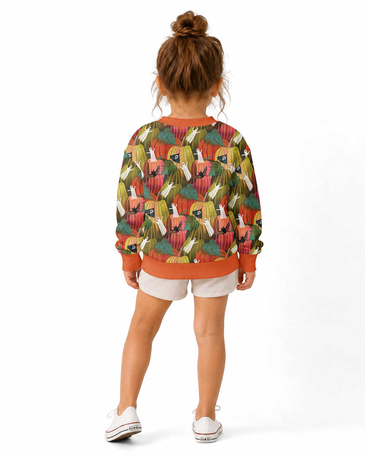 Big Pumpkin Field With Ghosts Bamboo Crewneck Sweatshirt