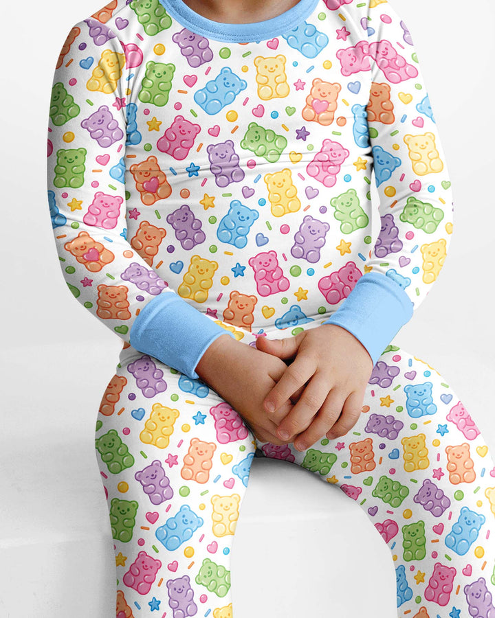 Cute Pastel Colorful Gummy Bears Bamboo Two Piece Long Sleeve Pajama Set