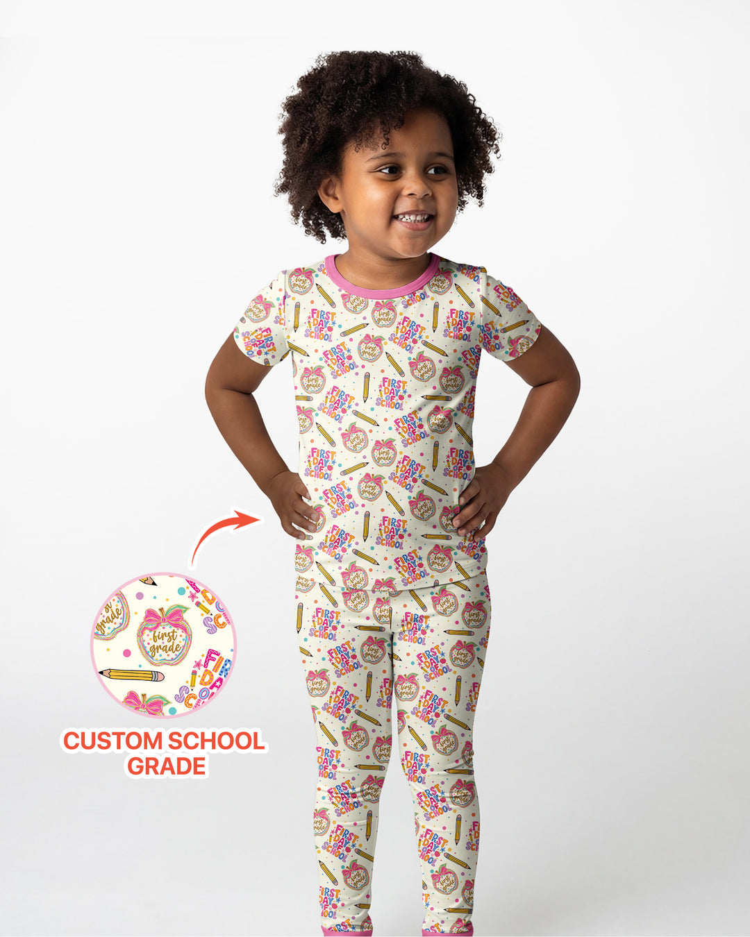 Custom School Grade First Day Cutie Bamboo Two Piece Short Sleeve Pajama Set