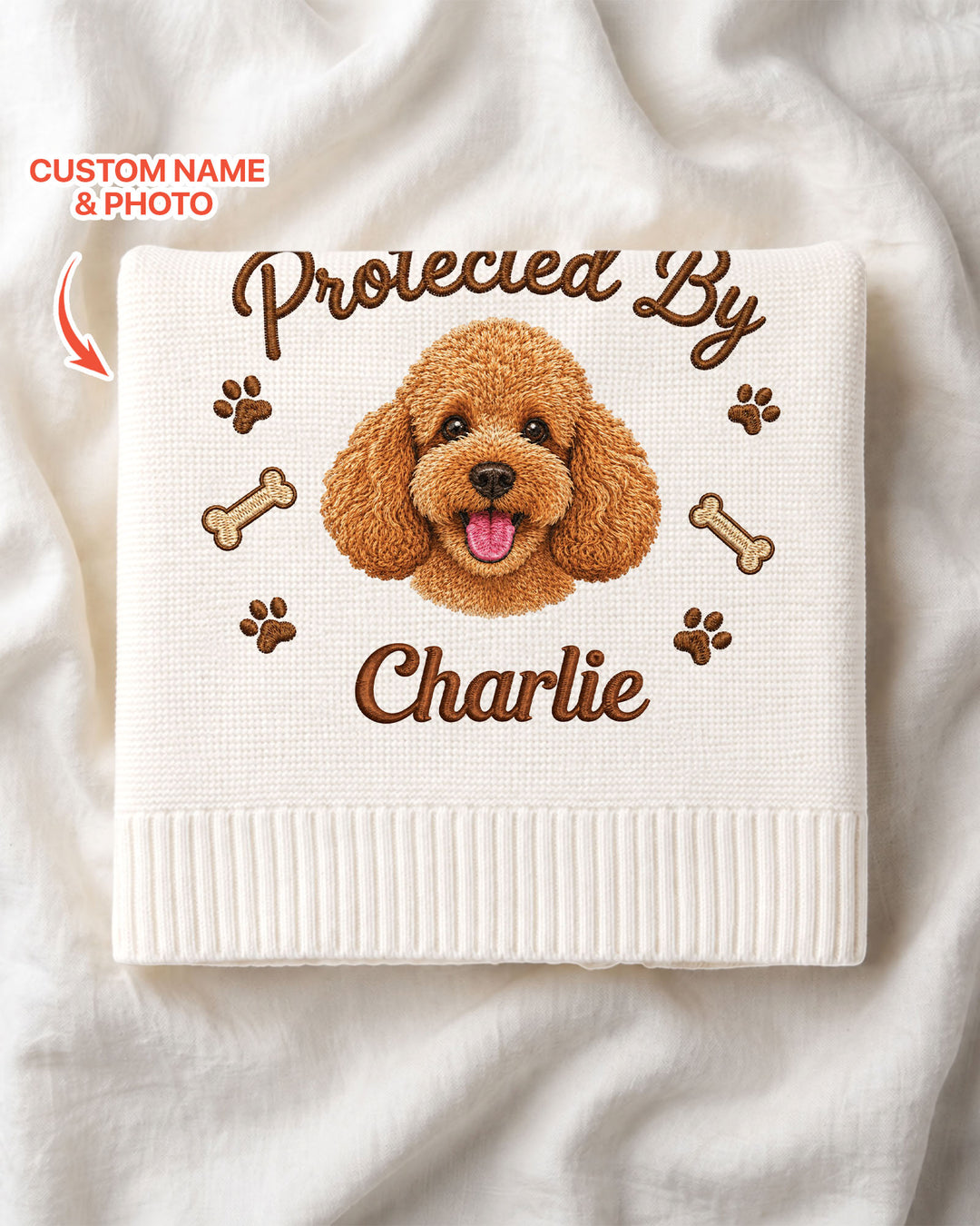 Protected By Dog Embroidered Baby Cotton Blanket